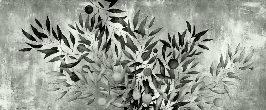 Yo2 MY1.04.3 GL Misty Soul - mural z motywem liści i owoców na betonowym tle