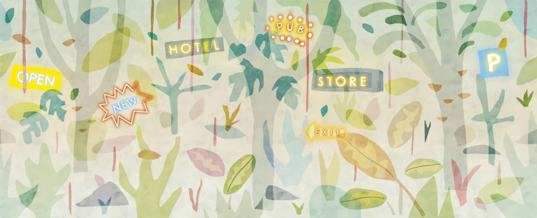 Yo2 CG1.01.1 CA City Garden - dziecięcy mural z liśćmi, drzewami i neonami