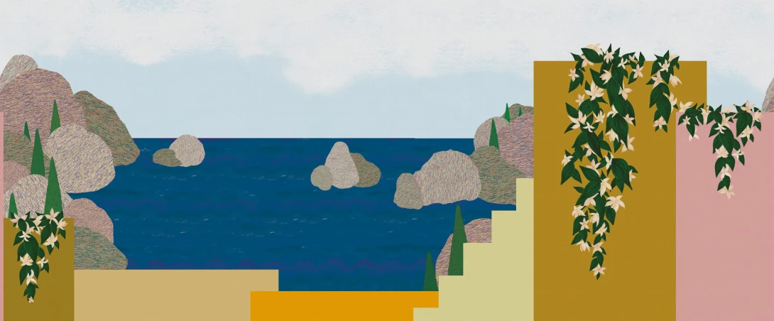 Yo2 JA1.01.2 FF Jasmin - mural z wodą, kamieniami i kwiatami