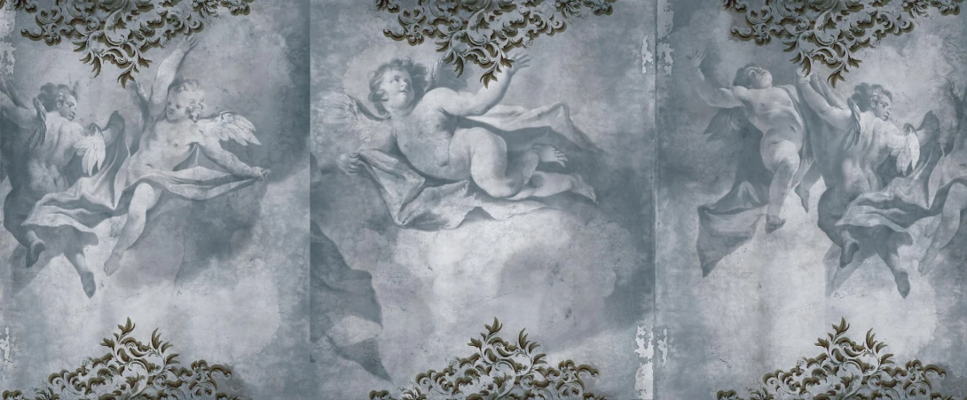 Yo2 OA1.04 FF Offbeat Antiques - renesansowy mural z aniołami z elementami leśnymi
