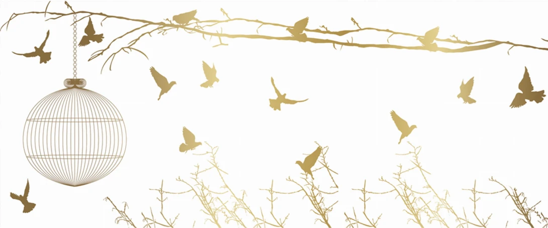Yo2 GP1.02 SG Glossy Pigeons - mural ze złotymi ptakami, gałęzią i klatką