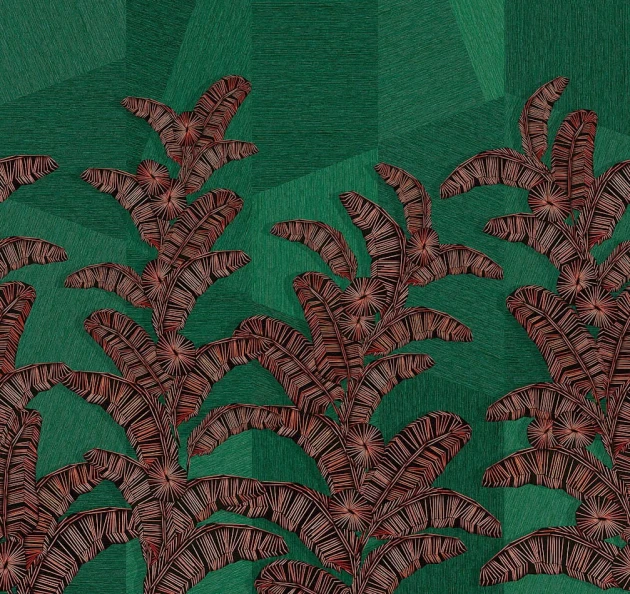 Khroma DGAMA2023-260 Amani Yucatan Viridis - mural w roślinny motyw na lnianym tle