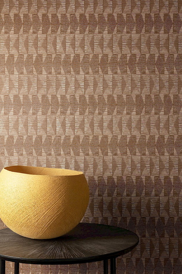 Khroma AMA201 Amani Bolga Oyster - tapeta w geometryczny wzór na tle imitującym len