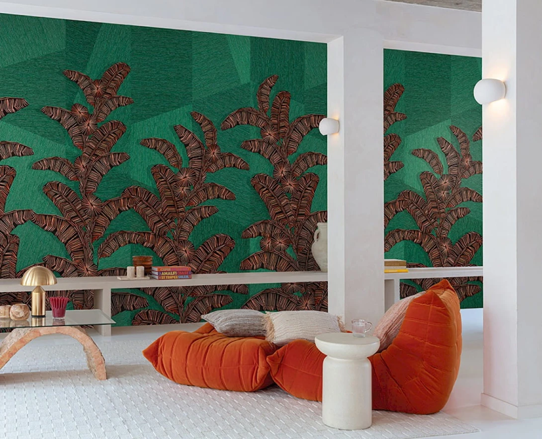 Khroma DGAMA2023-300 Amani Yucatan Viridis - mural w roślinny motyw na lnianym tle