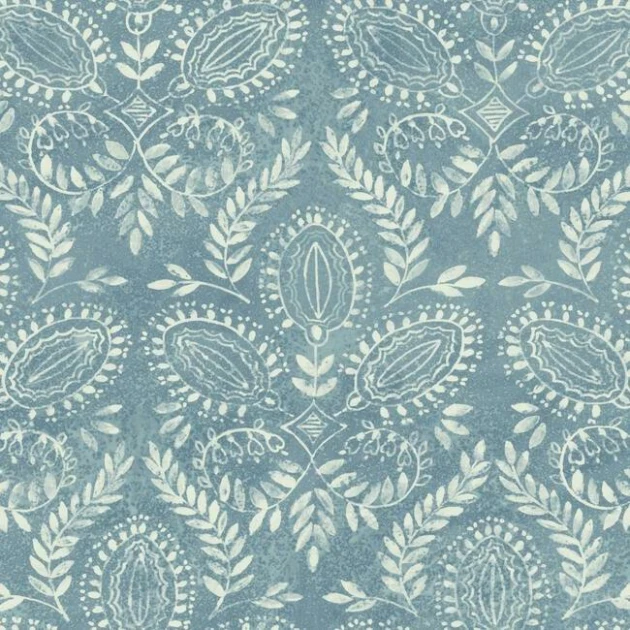 York BO6733 Antonina Vella Boho Luxe Laurel Damask Blue - tapeta w roślinne ornamenty