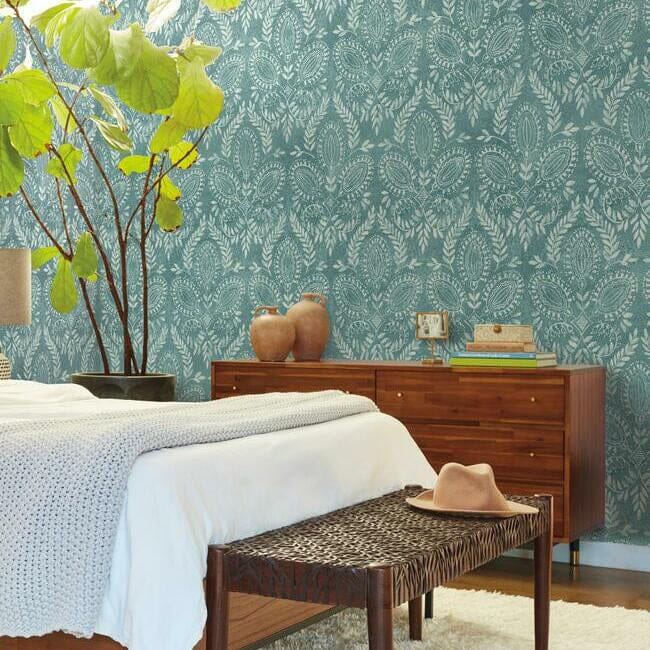 York BO6735 Antonina Vella Boho Luxe Laurel Damask Teal - tapeta w roślinne ornamenty