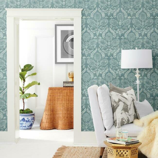 York BO6735 Antonina Vella Boho Luxe Laurel Damask Teal - tapeta w roślinne ornamenty