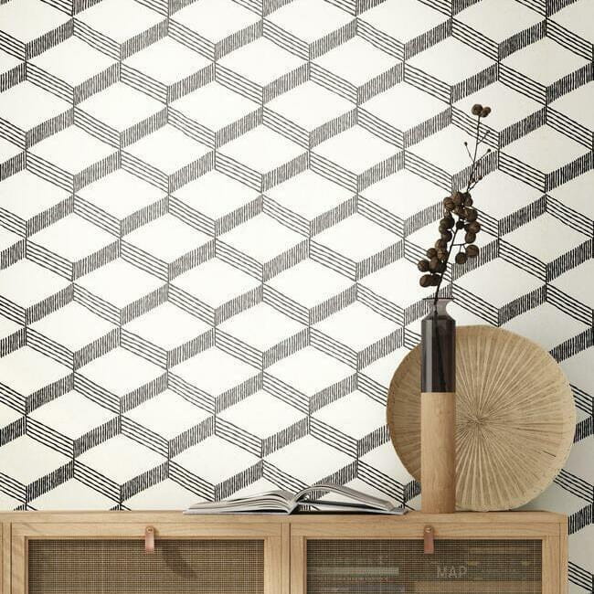 York BO6721 Antonina Vella Boho Luxe Palisades Paperweave Beige/Black - tapeta geometryczna trójwymiarowa