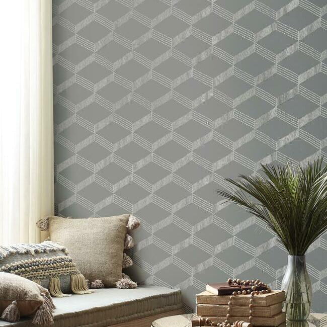 York BO6722 Antonina Vella Boho Luxe Palisades Paperweave Grey/White - tapeta geometryczna trójwymiarowa