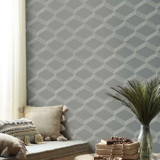York BO6722 Antonina Vella Boho Luxe Palisades Paperweave Grey/White - tapeta geometryczna trójwymiarowa