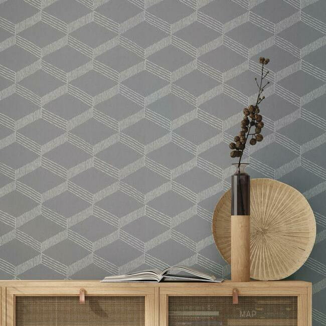 York BO6722 Antonina Vella Boho Luxe Palisades Paperweave Grey/White - tapeta geometryczna trójwymiarowa