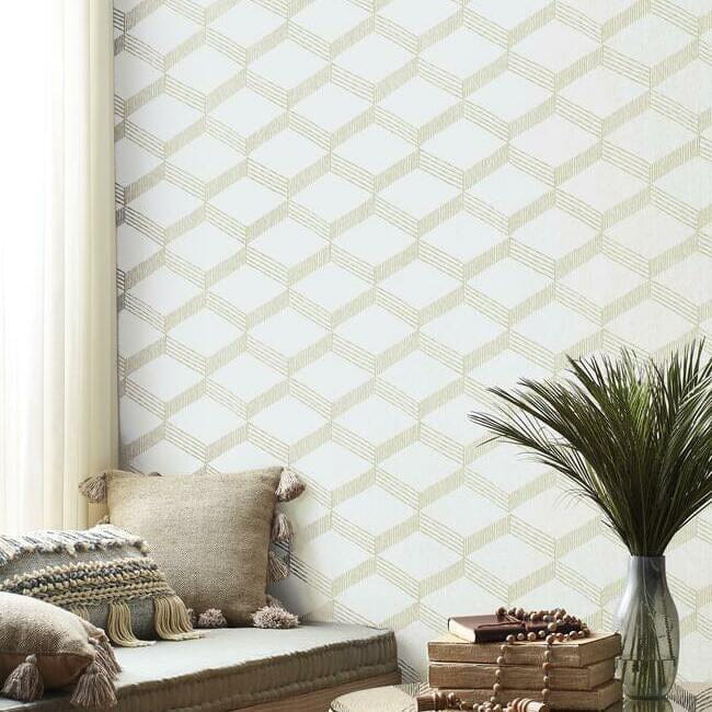 York BO6724 Antonina Vella Boho Luxe Palisades Paperweave Taupe/White - tapeta geometryczna trójwymiarowa