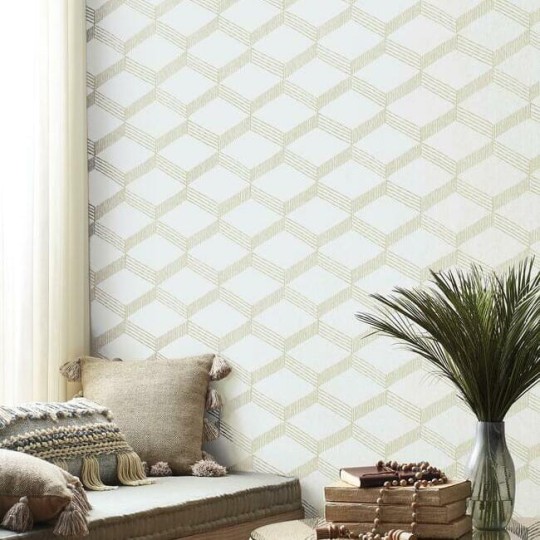 York BO6724 Antonina Vella Boho Luxe Palisades Paperweave Taupe/White - tapeta geometryczna trójwymiarowa