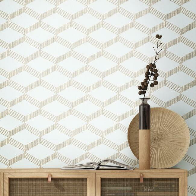 York BO6724 Antonina Vella Boho Luxe Palisades Paperweave Taupe/White - tapeta geometryczna trójwymiarowa
