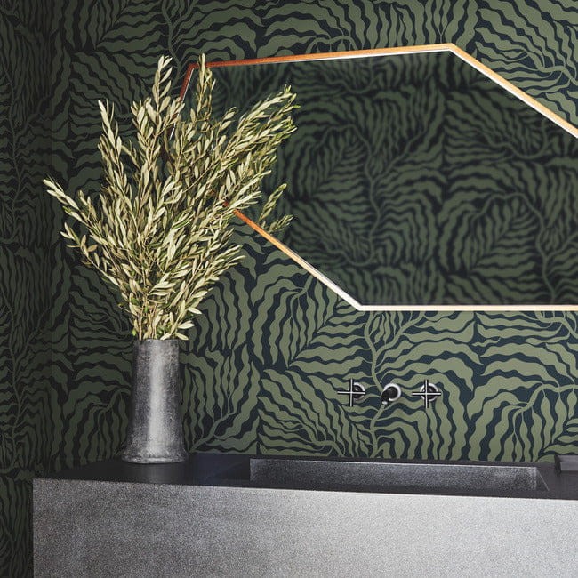 York AG2061 Artistic Abstracts Fern Fronds Black/Green - tapeta w abstrakcyjny motyw roślinny