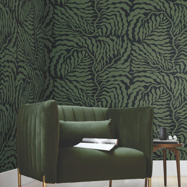 York AG2061 Artistic Abstracts Fern Fronds Black/Green - tapeta w abstrakcyjny motyw roślinny