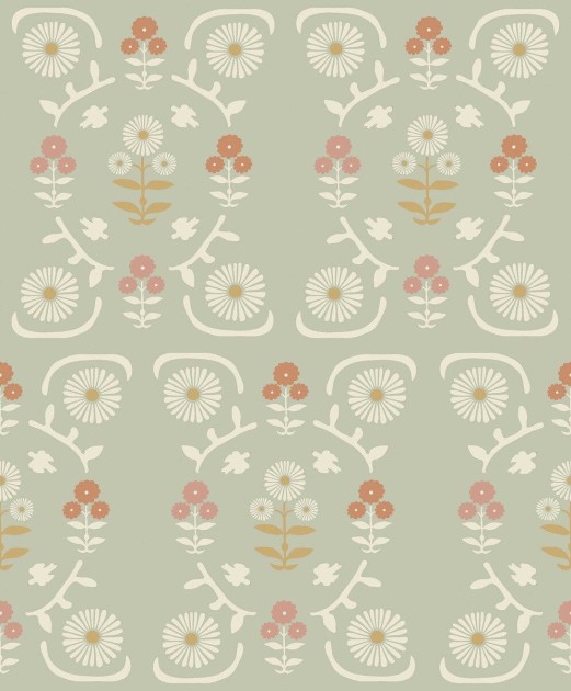Boras Tapeter 5820 Nordic Folk Isolde - tapeta w kwiaty w folkowym stylu