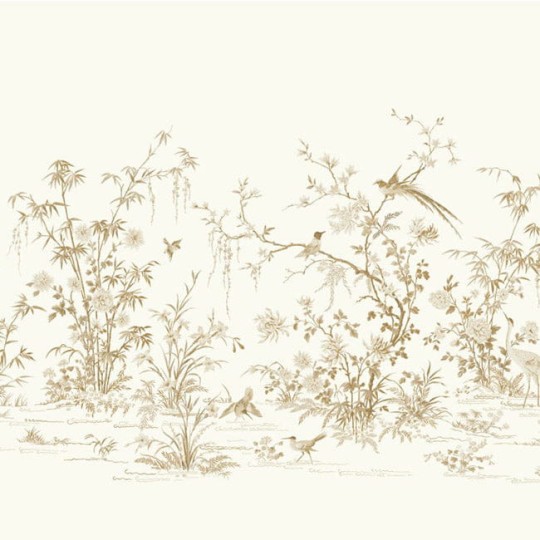 York KT2262M Ronald Redding 24 Karat Flowering Vine Chinoiserie White - mural w drzewa i ptaki w stylu chinoiserie