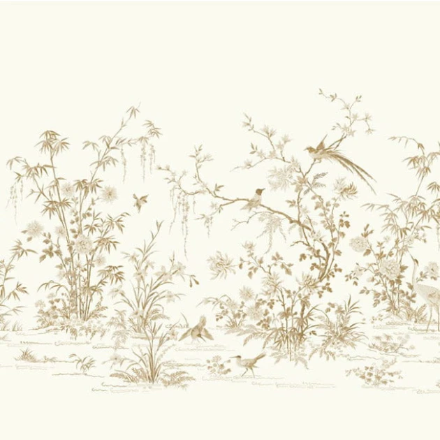 York KT2262M Ronald Redding 24 Karat Flowering Vine Chinoiserie White - mural w drzewa i ptaki w stylu chinoiserie