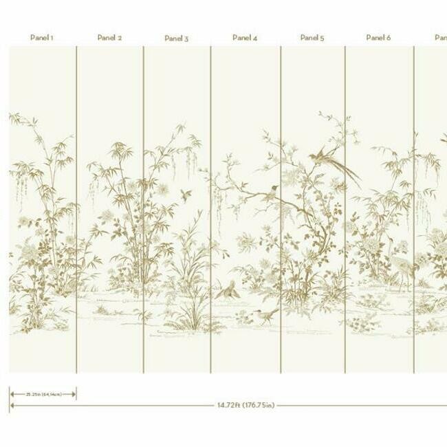 York KT2262M Ronald Redding 24 Karat Flowering Vine Chinoiserie White - mural w drzewa i ptaki w stylu chinoiserie
