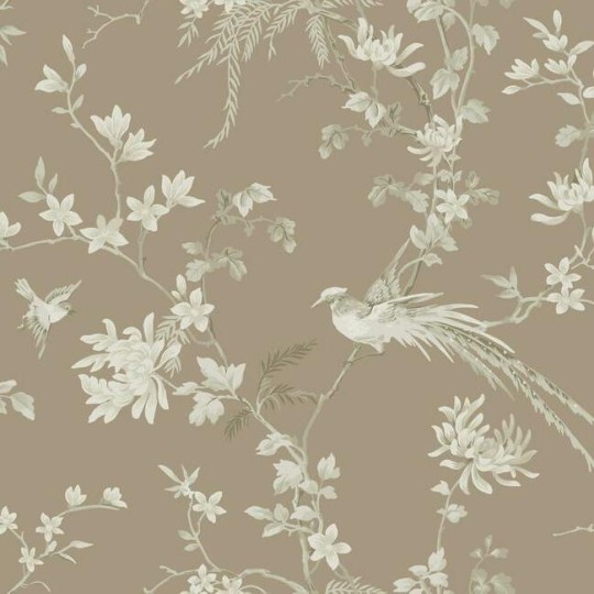 York KT2172 Ronald Redding 24 Karat Bird And Blossom Chinoserie Glint - tapeta w kwiaty i ptaki w stylu chinoiserie