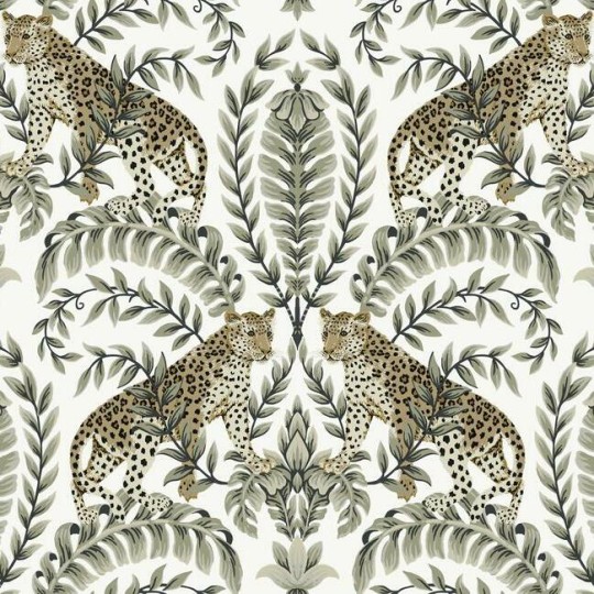 York KT2202 Ronald Redding 24 Karat Jungle Leopard White/Black - tapeta w lamparty i egzotyczną roślinność