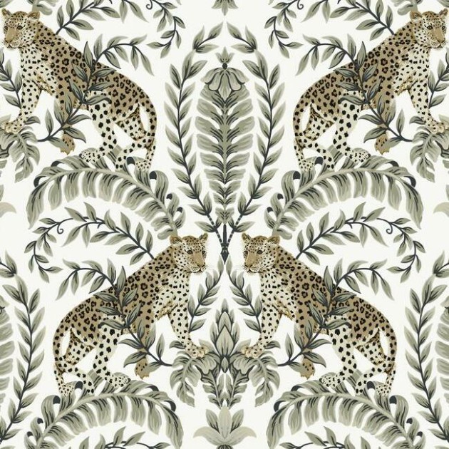 York KT2202 Ronald Redding 24 Karat Jungle Leopard White/Black - tapeta w lamparty i egzotyczną roślinność