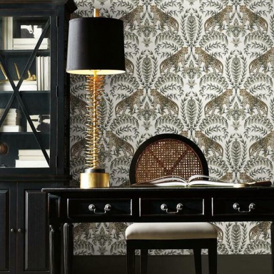 York KT2202 Ronald Redding 24 Karat Jungle Leopard White/Black - tapeta w lamparty i egzotyczną roślinność