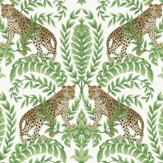 York KT2203 Ronald Redding 24 Karat Jungle Leopard White/Green - tapeta w lamparty i egzotyczną roślinność