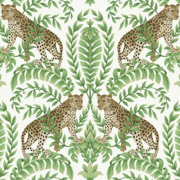 York KT2203 Ronald Redding 24 Karat Jungle Leopard White/Green - tapeta w lamparty i egzotyczną roślinność