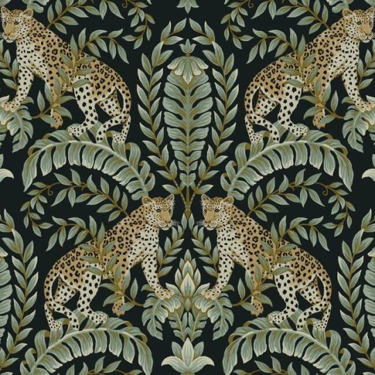 York KT2205 Ronald Redding 24 Karat Jungle Leopard Black/Green - tapeta w lamparty i egzotyczną roślinność