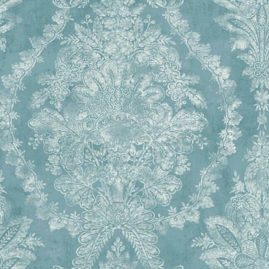York KT2213 Ronald Redding 24 Karat Charleston Damask Blue - tapeta w roślinne ornamenty