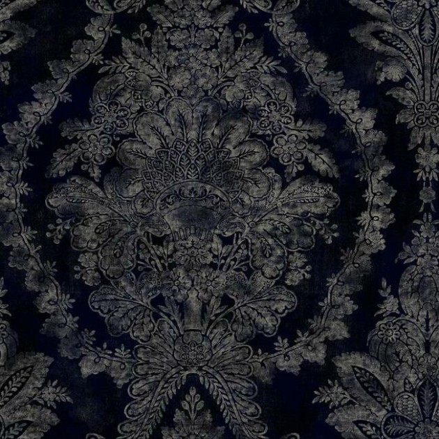 York KT2215 Ronald Redding 24 Karat Charleston Damask Navy - tapeta w roślinne ornamenty