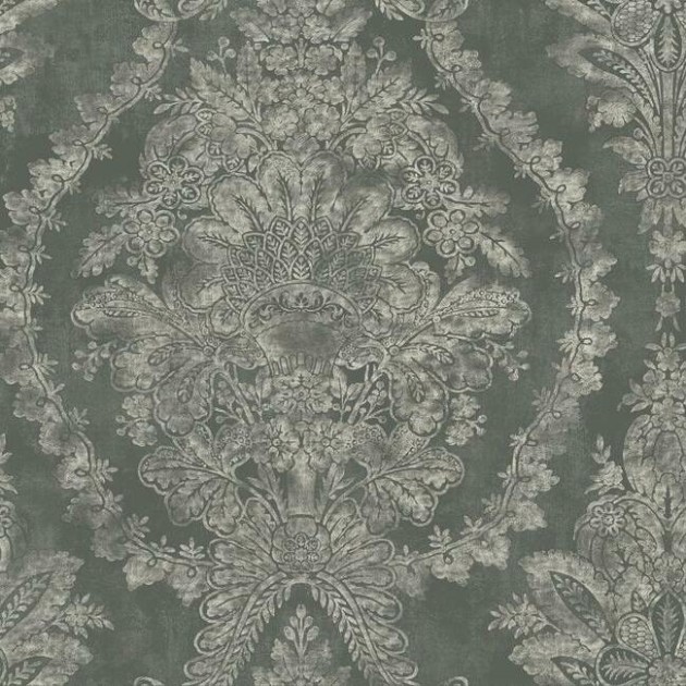 York KT2216 Ronald Redding 24 Karat Charleston Damask Grey - tapeta w roślinne ornamenty