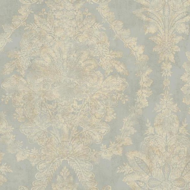 York PM9309 Ronald Redding 24 Karat Charleston Damask Silver - tapeta w roślinne ornamenty