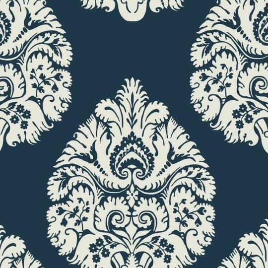 York KT2143 Ronald Redding 24 Karat Teardrop Damask Navy - tapeta w roślinne ornamenty