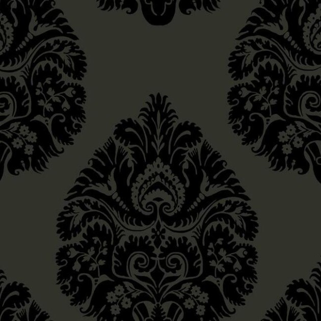 York KT2144 Ronald Redding 24 Karat Teardrop Damask Black - tapeta w roślinne ornamenty