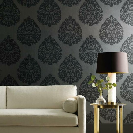 York KT2144 Ronald Redding 24 Karat Teardrop Damask Black - tapeta w roślinne ornamenty