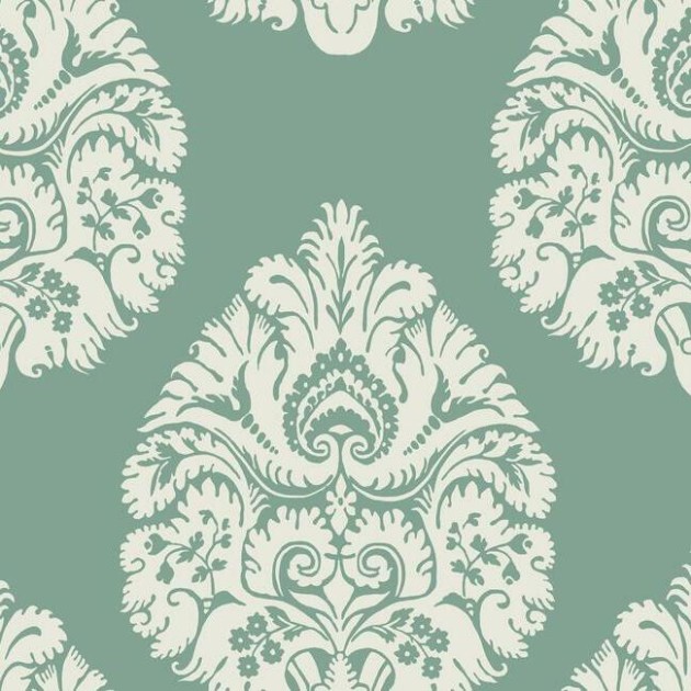 York KT2146 Ronald Redding 24 Karat Teardrop Damask Teal - tapeta w roślinne ornamenty