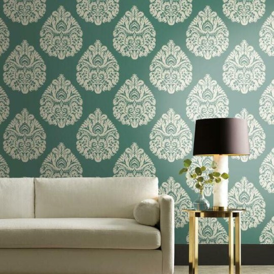 York KT2146 Ronald Redding 24 Karat Teardrop Damask Teal - tapeta w roślinne ornamenty
