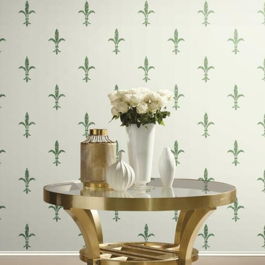 York KT2194 Ronald Redding 24 Karat Fleur De Lis White/Green - tapeta z motywem pochodzącym z królewskich herbów