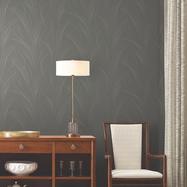 York EV3936 Candice Olson Casual Elegance Graceful Wisp Charcoal - tapeta w minimalistyczne źdźbła traw