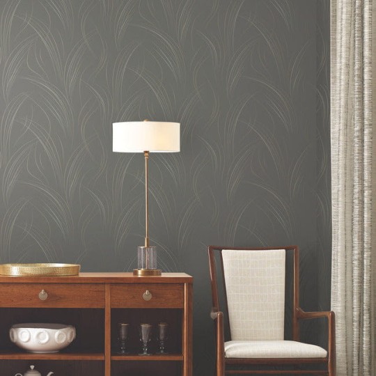 York EV3936 Candice Olson Casual Elegance Graceful Wisp Charcoal - tapeta w minimalistyczne źdźbła traw