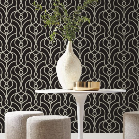 York EV3945 Candice Olson Casual Elegance Divine Trellis Black - tapeta imitująca metalową bramę z motywem roślinnym