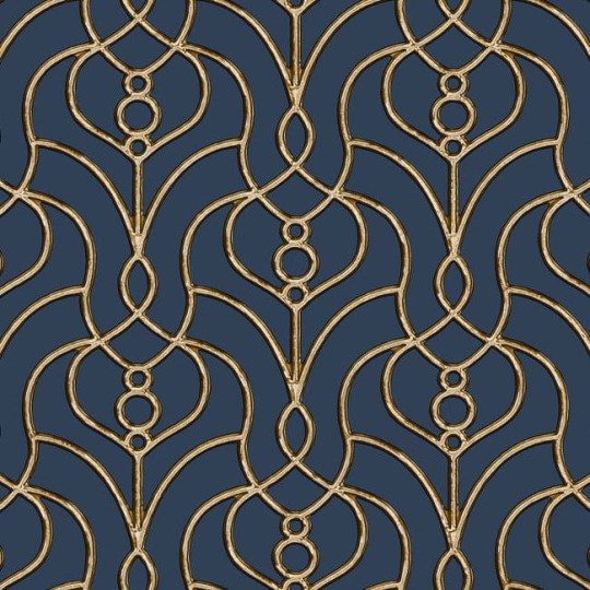 York EV3946 Candice Olson Casual Elegance Divine Trellis Navy - tapeta imitująca metalową bramę z motywem roślinnym