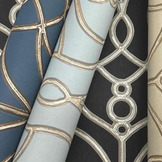York EV3946 Candice Olson Casual Elegance Divine Trellis Navy - tapeta imitująca metalową bramę z motywem roślinnym