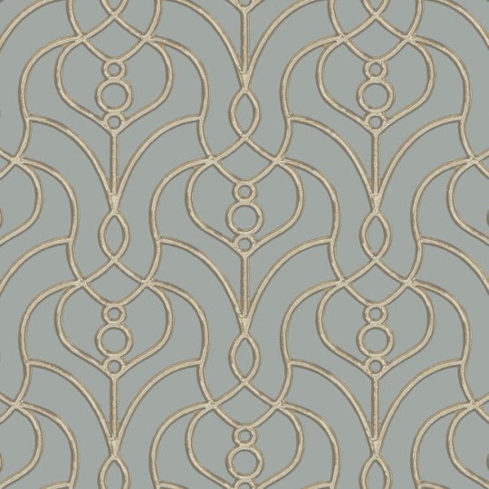 York EV3948 Candice Olson Casual Elegance Divine Trellis Dusty Blue - tapeta imitująca metalową bramę z motywem roślinnym