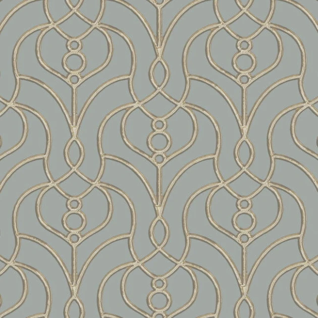 York EV3948 Candice Olson Casual Elegance Divine Trellis Dusty Blue - tapeta imitująca metalową bramę z motywem roślinnym