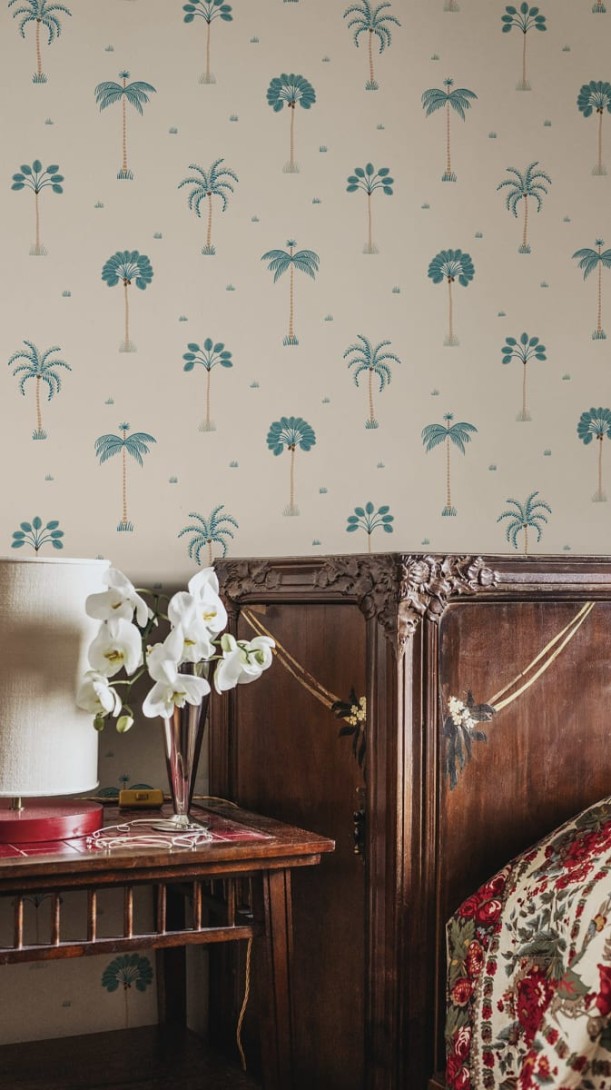 Sandberg S10437 Palm Garden Milo Misty Blue - tapeta w małe palmy