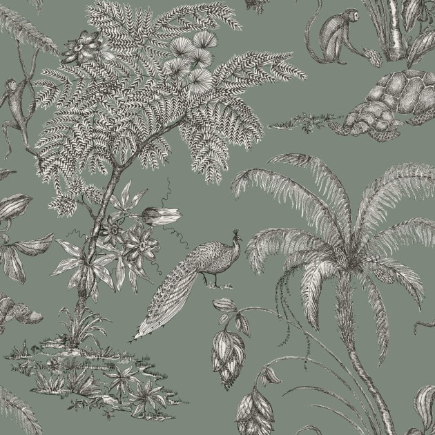 Sandberg 240-68 Palm Garden Moa Juniper - tapeta egzotyczna z roślinami i zwierzętami